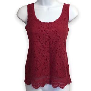 MOSSIMO Magenta Embroidered Eyelet Crocheted Lace Jersey Stretch Top Size Small